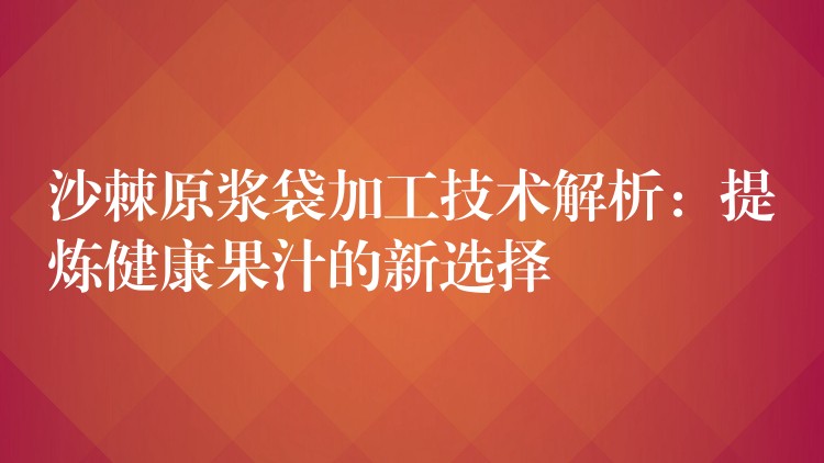 沙棘原漿袋加工技術解析：提煉健康果汁的新選擇